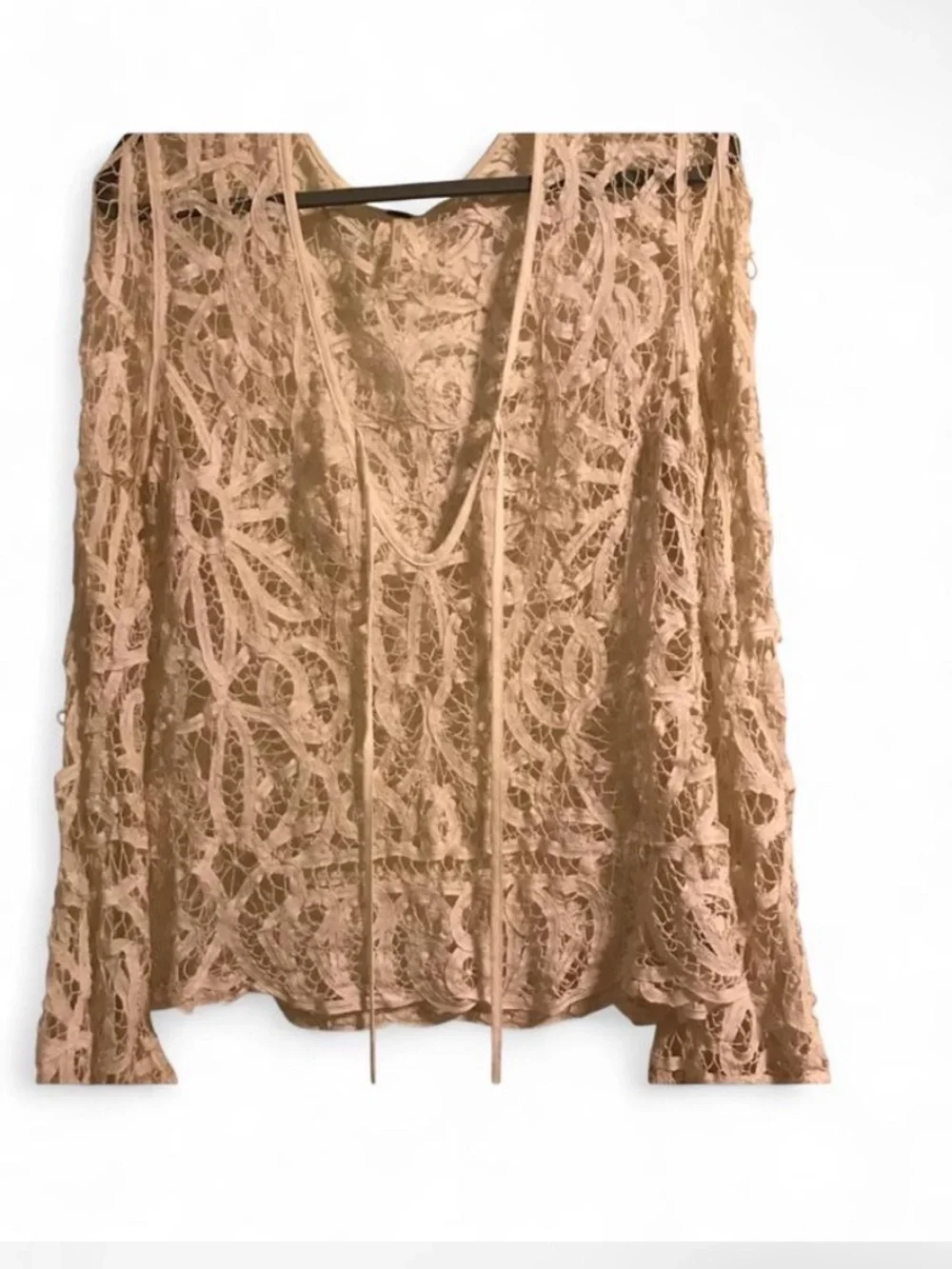 Vintage Free People Crochet Tie-Front Lace Top in ivory